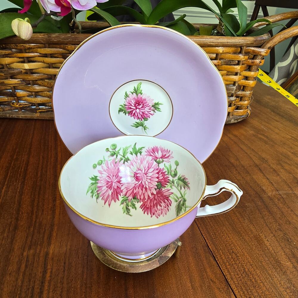 Vintage Adderley Bone China Tea Cup and Saucer Lavender Chrysanthemum Cottage